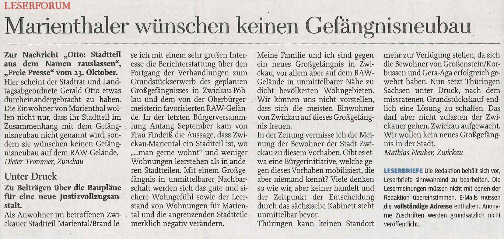 Kopie eines Leserbriefs